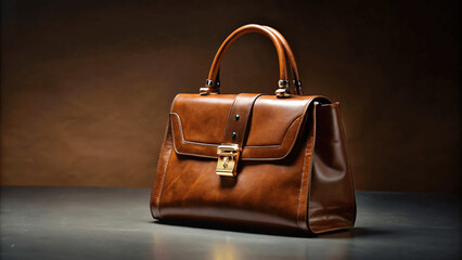 A high-resolution image of a luxury leather handbag with gold hardware, placed on a clean, minimalist surface

