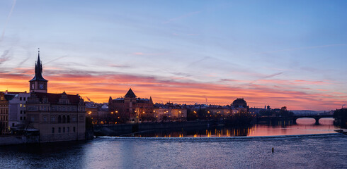 Fototapeta premium Panorama of Prague in the night