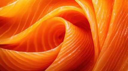 Obraz premium Close-Up Of Orange Swirled Salmon Slice Showcasing Details And Freshness With Textured Surface