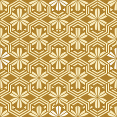 Abstract geometric pattern with lines, snowflakes. A seamless vector background. White and gold texture. Graphic modern pattern