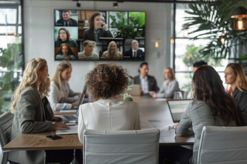 Worldwide communication by business using video conference application. Staff members engaged in virtual meeting event with partners, investors or international colleagues. Briefing, app, modern tech