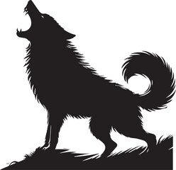 A black and white wolf silhouette design
