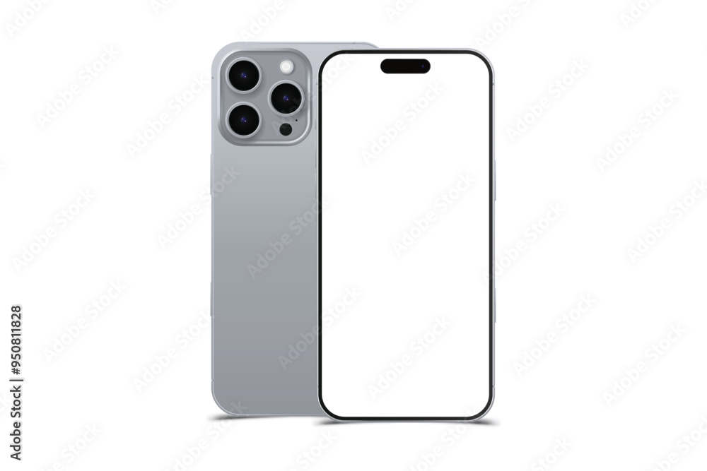 Aufkleber set mock-up of realistic smartphones in titanium-plated. two modern telephones. front side with scre