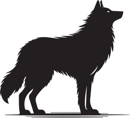 A black and white wolf silhouette design