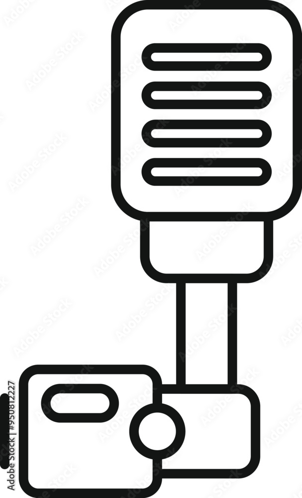 Poster line vector icon of an action camera recording with an external microphone attached