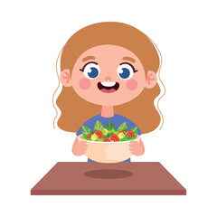 cute girl character eating vegan food