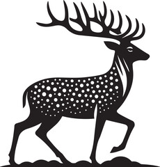 A black and white deer silhouette design