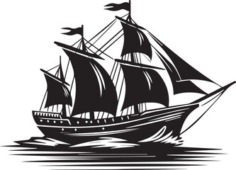 Black and white boat silhouette design
