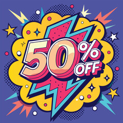 50% Off png vector template poster design post on transparent white background