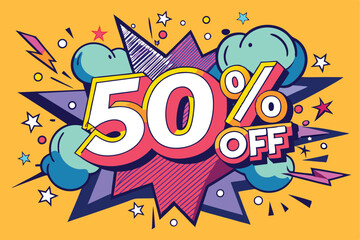 Fototapeta premium 50% Off png vector template poster design post on transparent white background