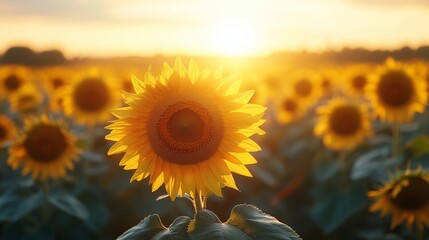Fototapeta premium A Vibrant Field of Sunflowers Bathed in Golden Sunlight
