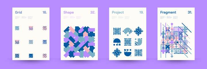 Fototapeta premium Diverse Set of Geometric Patterns: Wide Range of Symmetrical Geometric Shapes and Repeating Forms. Abstract Mosaic Poster Background. Vector Illustration.