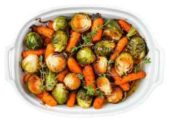 PNG A dish of roasted brussels sprouts and carrots food vegetable produce.