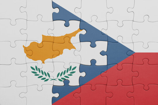 puzzle with the colourful national flag of czech republic and flag of cyprus .