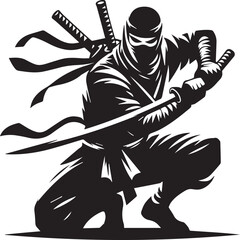 A black and white ninja silhouette design