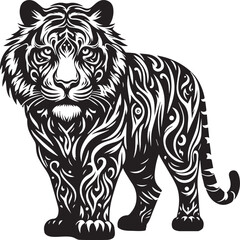 A black and white tiger silhouette design