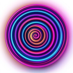 Obraz premium Vibrant circular swirl design, showcasing a blend of neon colors, abstract digital art, isolated on white background