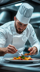 Chef Plating Gourmet Dish in Modern Kitchen