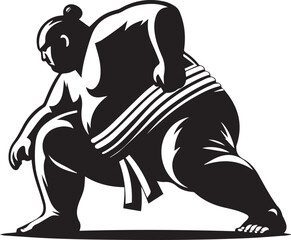 A black and white sumo wrestler silhouette design