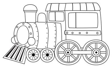 Cartoon funny looking steam train locomotive coloring page isolated illustration for kids © honeyflavour