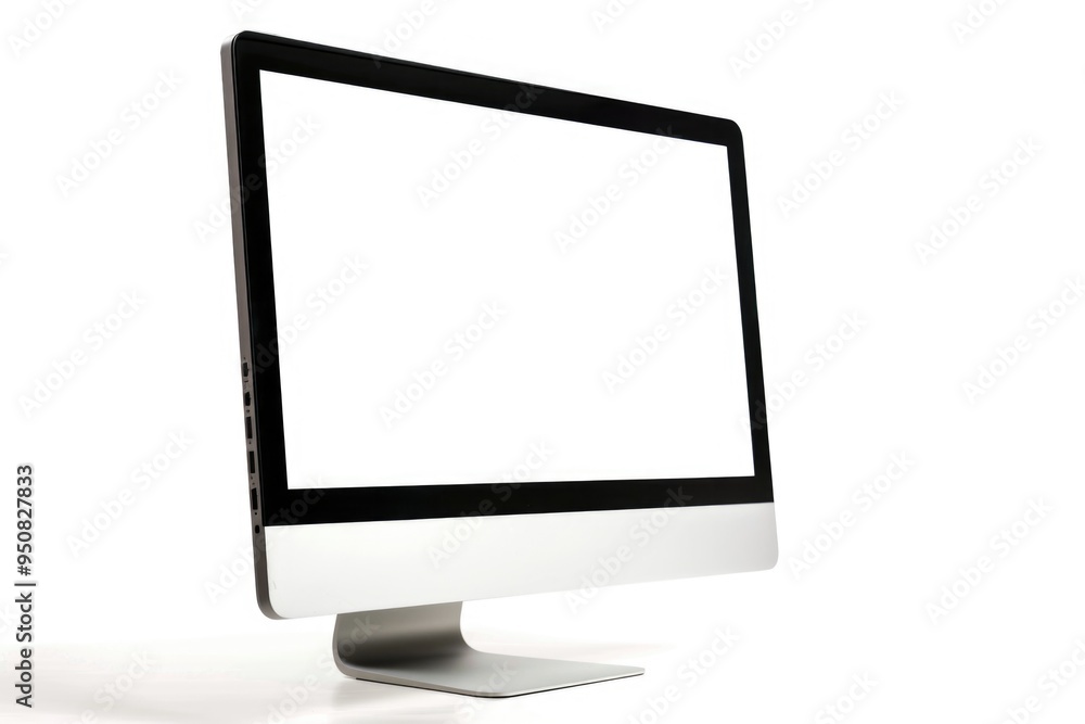 Poster a computer monitor placed on a desktop, suitable for office or home settings