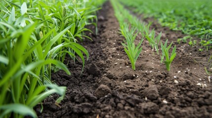 Obraz premium Sowing cover crops like annual rye grass and rapeseed to enhance soil health for future planting