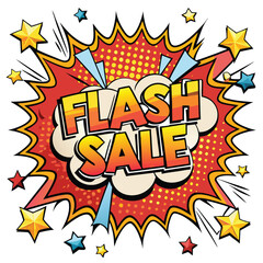 Vector Template with 'Flash Sale!' in Speech Bubbles, Thunder Sign, Bold Colors