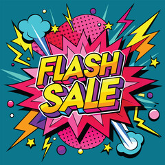 Fototapeta premium Vector Template with 'Flash Sale!' in Speech Bubbles, Thunder Sign, Bold Colors