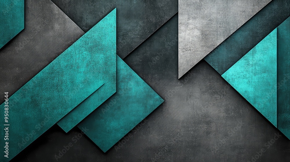 Poster geometric shapes in black and teal color scheme - layered and overlapping design creating depth for 