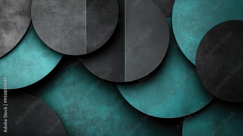 Poster geometric shapes in black and teal color scheme - layered and overlapping design creating depth for 
