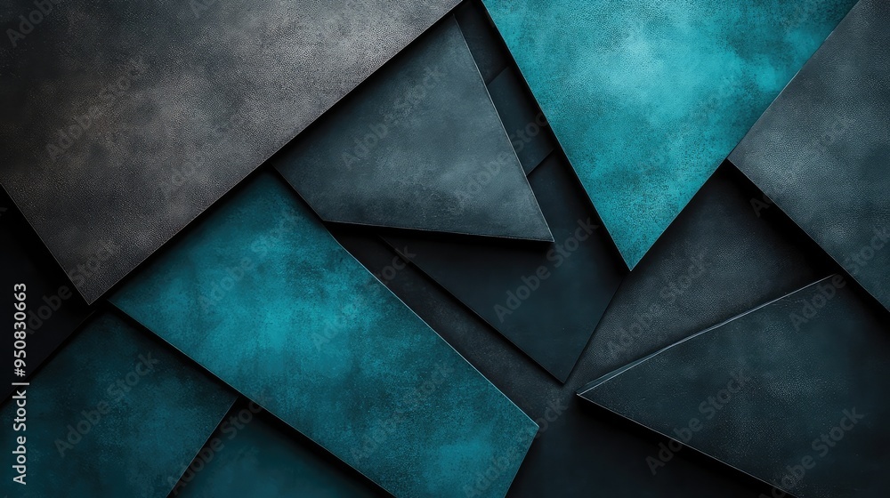 Poster geometric shapes in black and teal color scheme - layered and overlapping design creating depth for 