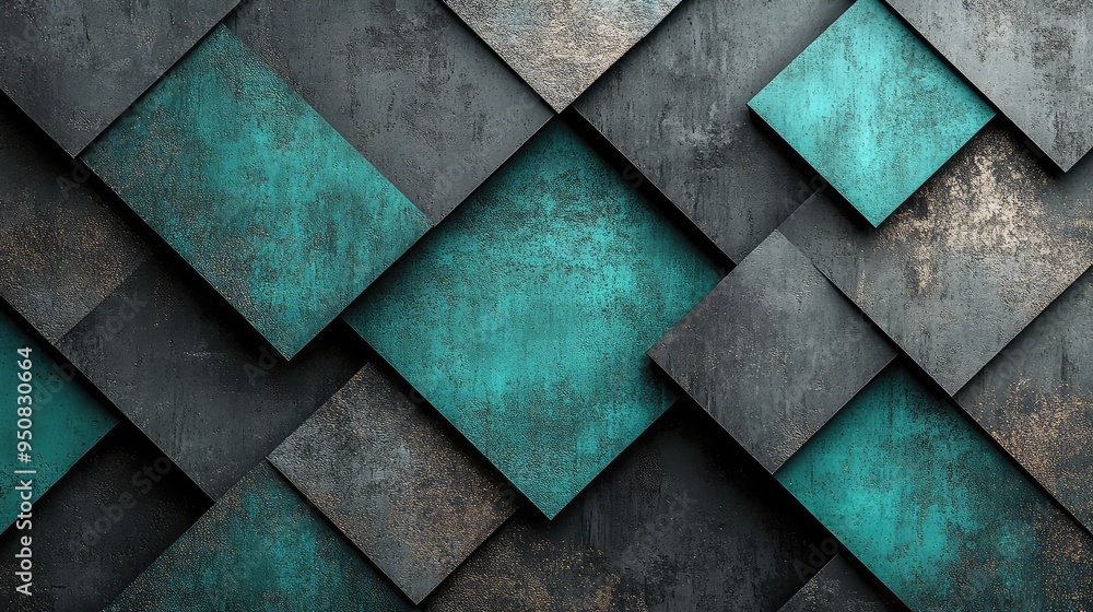 Poster geometric shapes in black and teal color scheme - layered and overlapping design creating depth for 