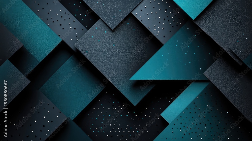 Poster geometric shapes in black and teal color scheme - layered and overlapping design creating depth for 