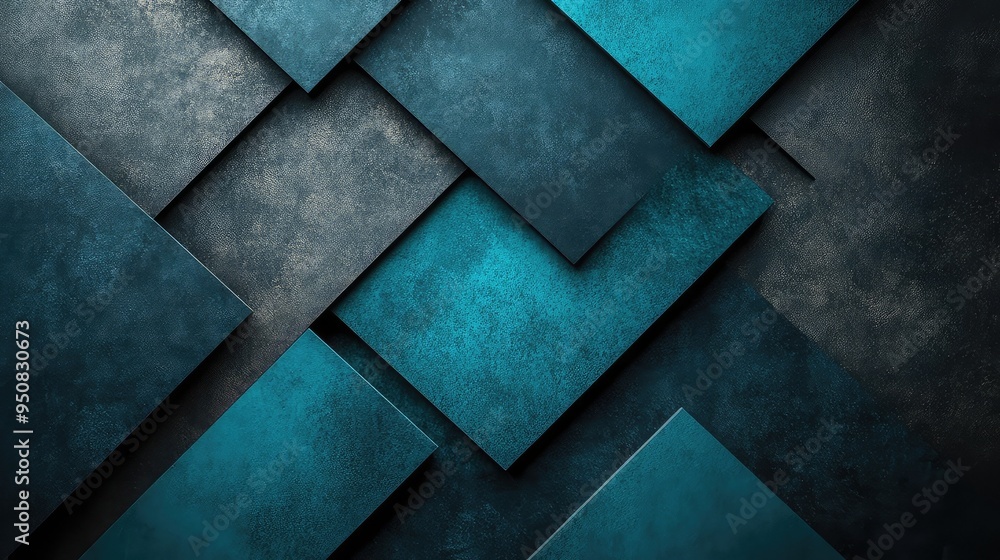 Poster geometric shapes in black and teal color scheme - layered and overlapping design creating depth for 
