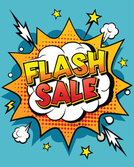 Fototapeta premium Vector Template with 'Flash Sale!' in Speech Bubbles, Thunder Sign, Bold Colors