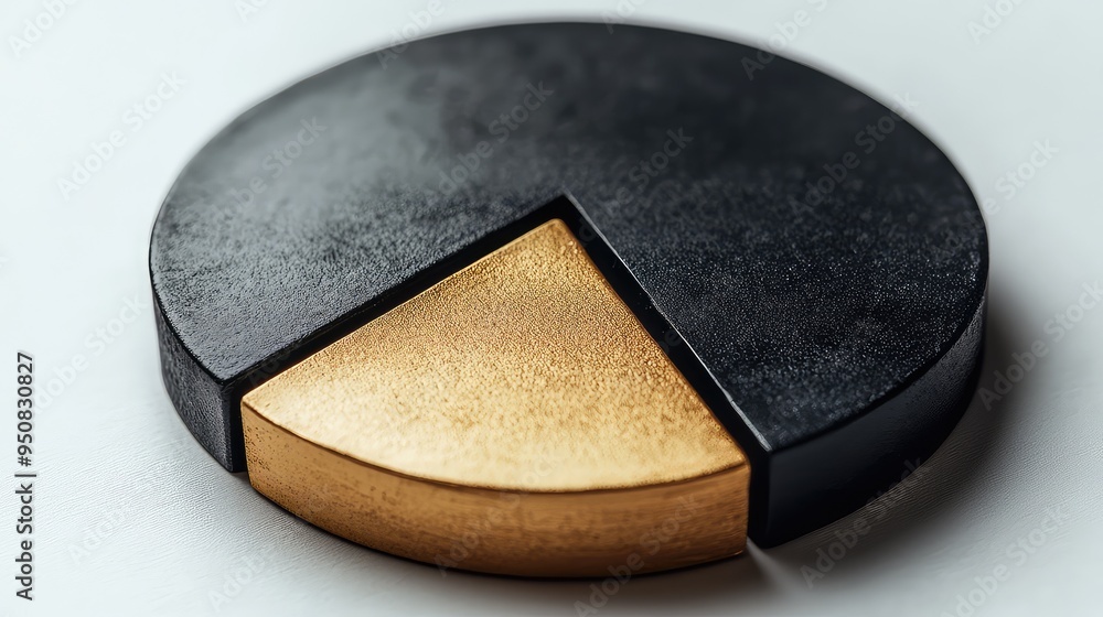 Poster abstract pie chart with two segments in black and gold, ideal for data visualization and business pr