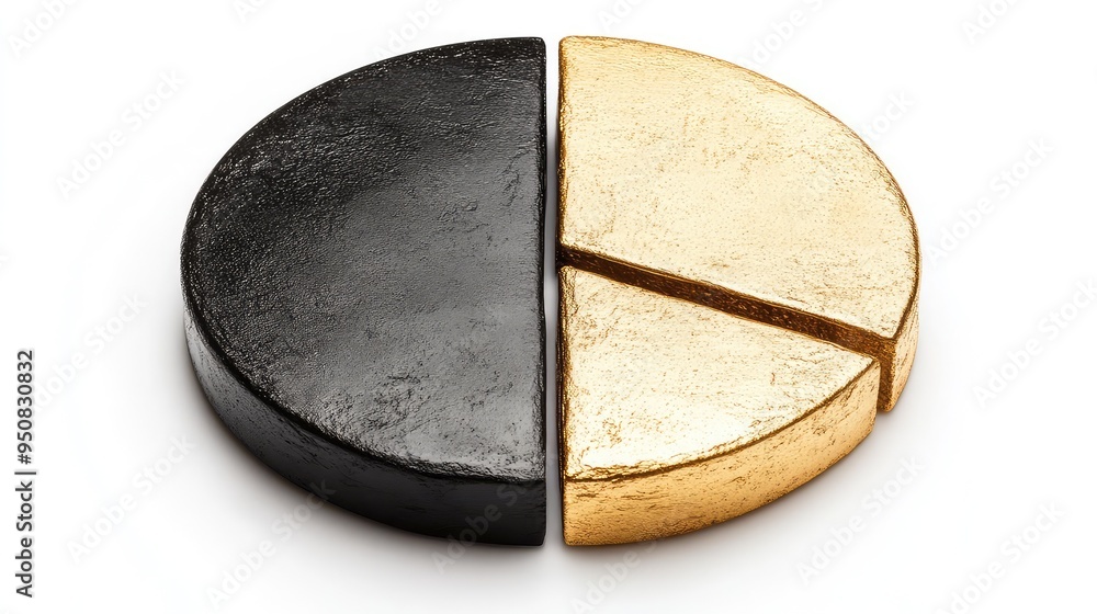 Poster abstract pie chart with two segments in black and gold, ideal for data visualization and business pr