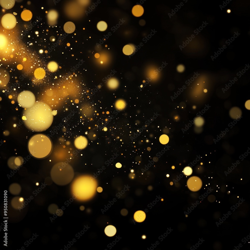 Poster a background of golden bokeh lights on black, creating an elegant and sophisticated atmosphere