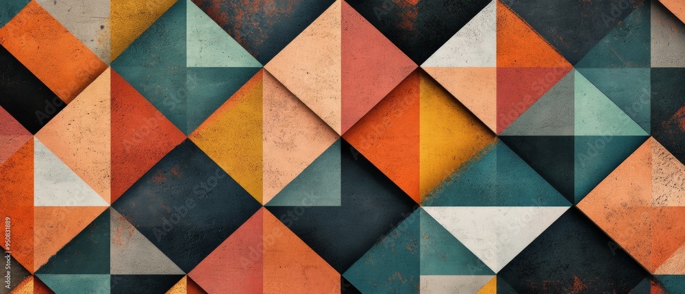 Poster a colorful pattern of squares and triangles