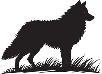 A black and white wolf silhouette design