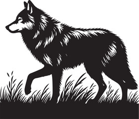 A black and white wolf silhouette design