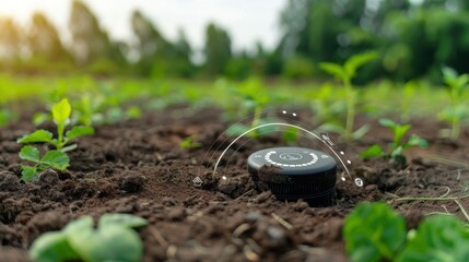 Advanced soil monitoring device measures health indicators on a sustainable farm during daylight hours