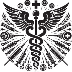 Black and white Caduceus silhouette design