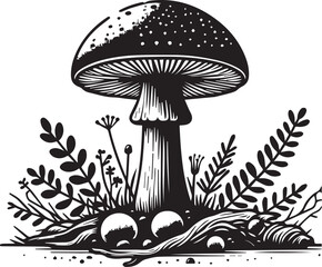 Black and white mushroom silhouette design