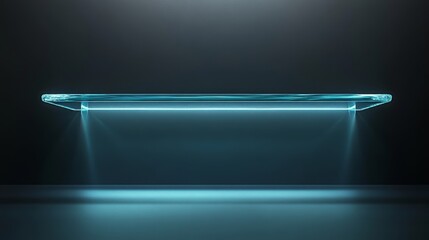 Futuristic Hologram Display of Empty Glass Shelf with Stylish and Modern Design, Perfect for Text or Products Showcase