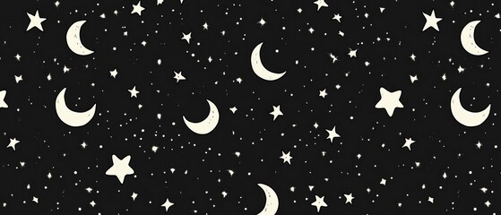 A black and white image of stars and crescent moons