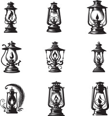 Black and white hurricane lamp silhouette design