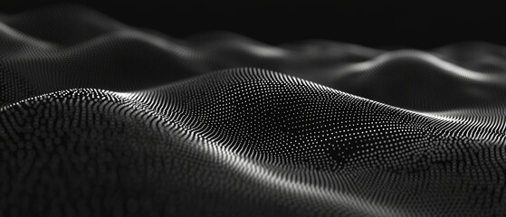 A black and white image of a wave with a lot of dots