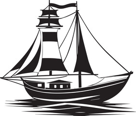 Black and white boat silhouette design