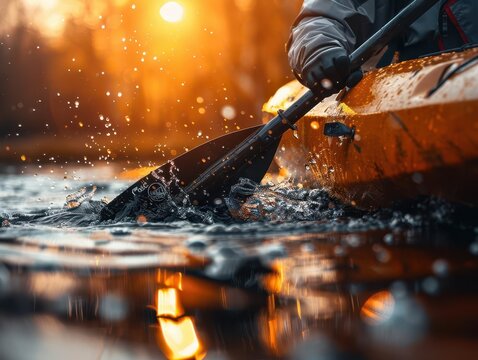 Kayaking adventure on a river, dynamic and adventurous, Nature, Cool tones, Photograph, Water sport